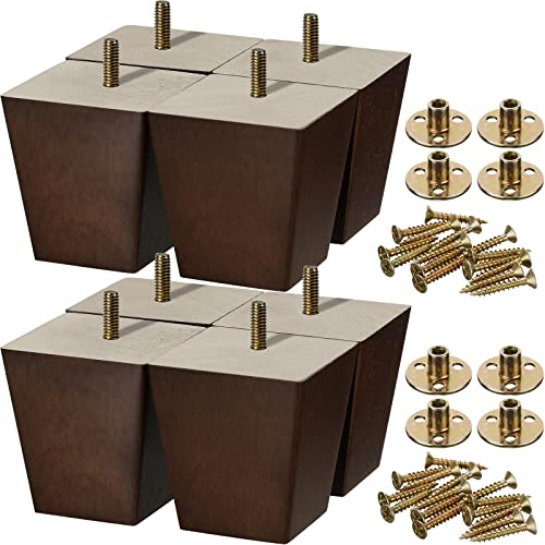 Set of 8 Wood Furniture Legs 3 Inch Sofa Legs Square Couch Legs Brown Chair Legs Mid Century Modern Dresser Legs Wooden Table Legs Replacement Legs Sofa Replacement Parts for DIY Projects Sofa Couch