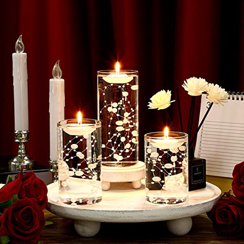 Set of Glass Cylinder Vases with Floating Candles and Pearl String
