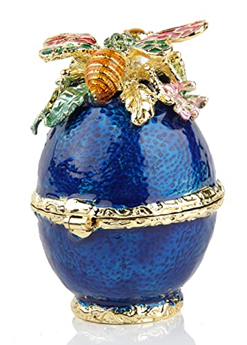 SEVENBEES Blue Faberge Egg Trinket Box with Bee Figurine