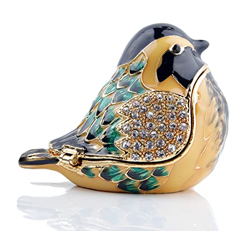 SEVENBEES Hand Painted Robin Bird Trinket Box with Crystals