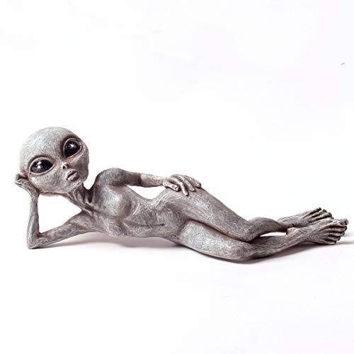 Sexy Alien Invasion 10” Lying UFO Extraterrestrial Garden Alien Statue and Figurine