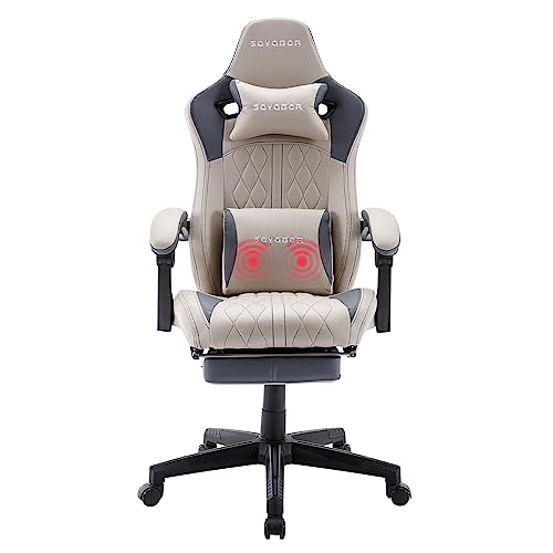 seyaber Fabric Gaming Chairs for Adults - Gamer Chair with Footrest, Adjustable Massage Lumbar Computer Video Game Reclining Leg Rest Ergonomic Big and Tall Comfortable Pc Gamer Recliner, Beige