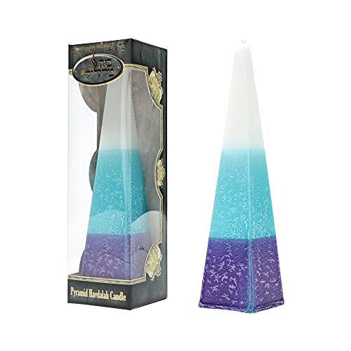 Shalhevet Light Pyramid Self Standing Long Lasting Havdalah Candle (Water - Blue Purple White)