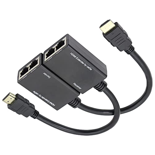 SHANFEILU HDMI Extender to RJ45 Over CAT 5e/6 Network LAN Ethernet Cable Adapter Signal Repeater 98ft 1080P HDMI Male to RJ45 Adapter 30M Sender+Receiver,2 Ports