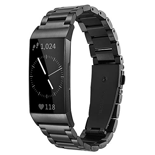 SHANGPULE Fitbit Charge 3/4 Bands, Waterproof Stainless Steel Strap