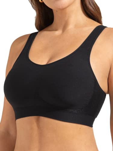 SHAPERMINT Daily Comfort Wireless Shaper Bra - High Support Compression Bras for Women with Extra-Wide Straps - Hook and Eye Closure - Wirefree Womens Bras - Small to Plus Size, Medium, Black