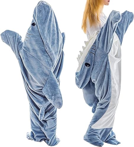 Shark Blanket, Shark Blanket Adult Hoodie, Flannel Cozy Shark Blanket Hoodie Onesie, Wearable Shark Blanket,Shark Onesie Adults and Children Wearable Blanket, L - Suitable Height 4'11"-5'7"