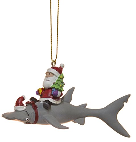 Shark Riding Santa Coastal Christmas Ornament