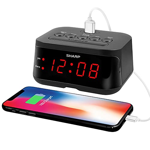 SHARP Digital Alarm Clock with USB Charge Port