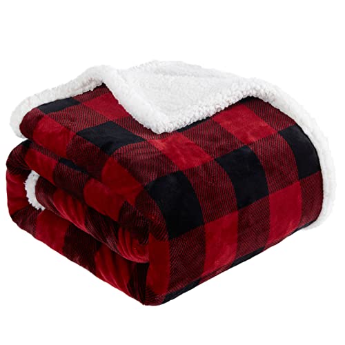 Sherpa Red and Black Buffalo Plaid Christmas Throw Blanket