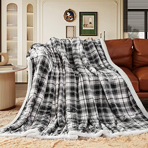 Sherpa Throw Blanket: Warm and Cozy Plaid Blanket for Couch, Bed, Sofa