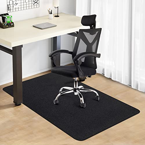 SHIEN Edging Office Chair Mat for Hardwood & Tile Floor, 55"x35" Computer Gaming Rolling Chair Mat for Home Office Hardwood Floor, Anti-Slip Low Pile Under Desk Rug, Large Floor Protector（Black）