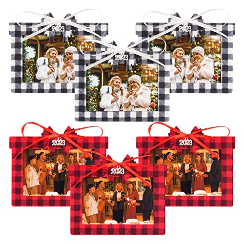 Shitailu Christmas Felt Buffalo Plaid Photo Frame Ornament Pendant Charms