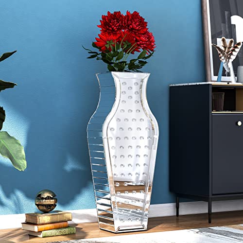 SHYFOY Extra Large Tall Floor Vase Mirrored Silver Crystal Decorative Tall Vases for Floor Decor