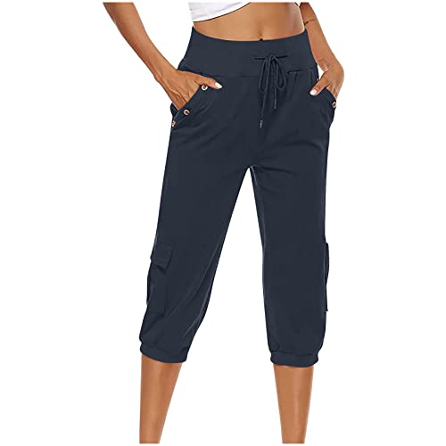 Sign Into My Amazon Account My Login Capri Pants for Women Summer Casual Drawstring Lounge Linen Pants with Pockets Plus Size High Waist Straight Trousers Amazon Smile Login My Account Navy XXXXL