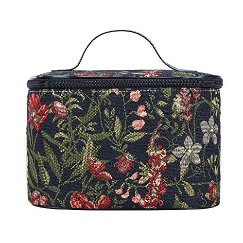 Signare Tapestry Toiletry Bag Makeup Organise bag for Women in Morning Garden Black Design (TOIL-MGDBK)