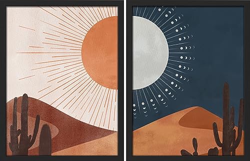 SIGNWIN Framed Sun and Moon Cactus Desert Landscape