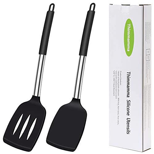 Silicone Cooking Spatula Turner - Heat Resistant Large Silicone Slotted Spatula Solid Spatulas for Nonstick Cookware