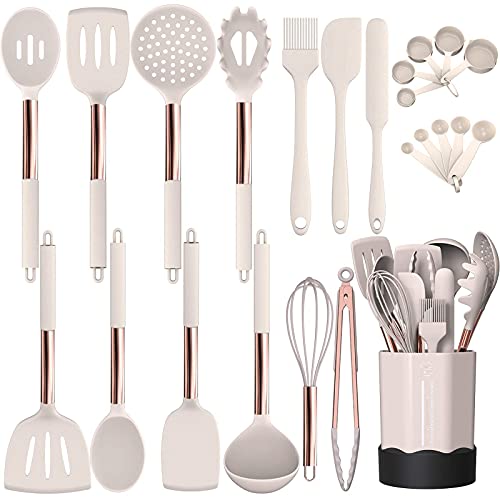 Silicone Cooking Utensil Set with Copper Handle
