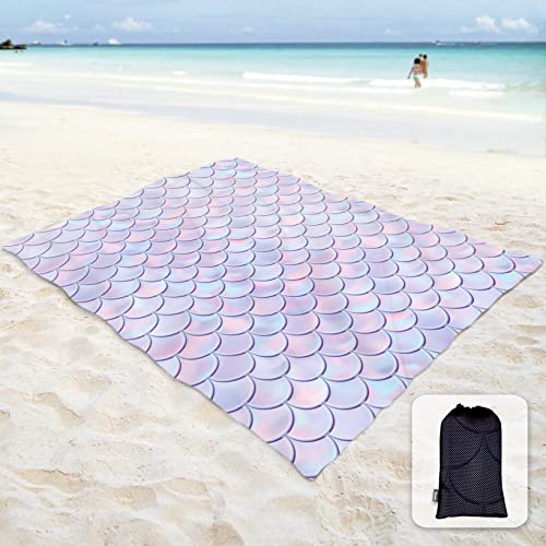 Silky Soft Beach Blanket with Built-in Pockets and Mesh Bag