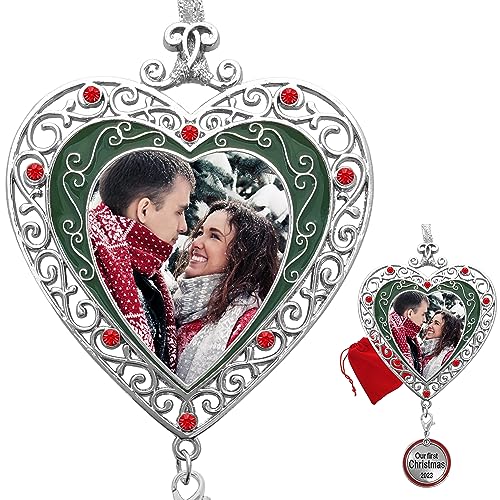 Silver Filigree Heart Shaped Photo Ornament - Xmas Picture Ornaments
