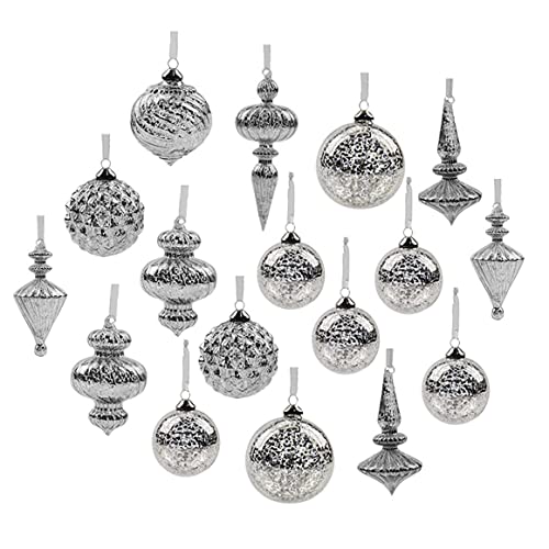 Silver Mercury Glass Christmas Ball Ornaments (17 Pieces)