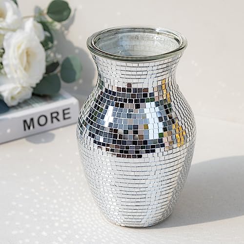 Silver Mosaic Glass Vase for Flower Decoration