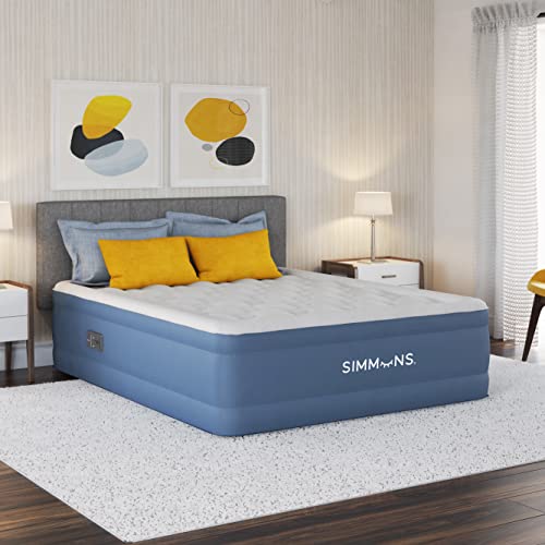 Simmons Rest Aire Mattress Air Bed with Side Built-in Pump and Soft Velveteen Topper, 17" Queen