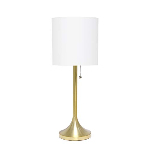 Simple Designs LT1076-GDW Tapered Fabric Drum Shade Table Lamp, Gold/White 8 x 8 x 21