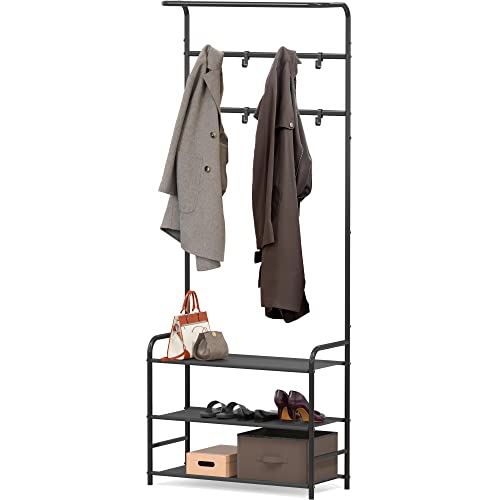 Simple Houseware Coat Rack with Storage Shelf, Black