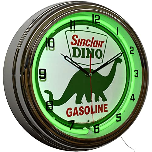 Sinclair Dino Dinosaur 15" Green Neon Wall Clock