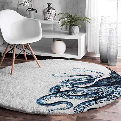 Singingin Round Area Rugs for Kids Room Ocean Octopus Shag Area Rug