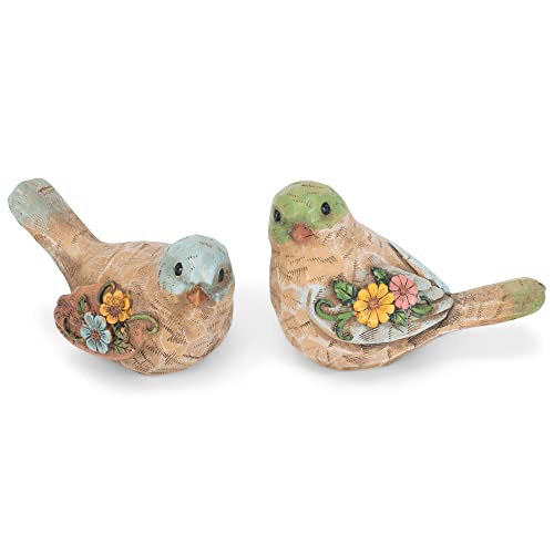 Sitting Birds with Flowers Resin Figurines