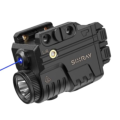 SIXRAY Blue Beam Laser and Flashlight Combo for Pistol, Rail Mounted Tactical Rechargeable Pistol Flashlight Laser Combo Fit Picatinny