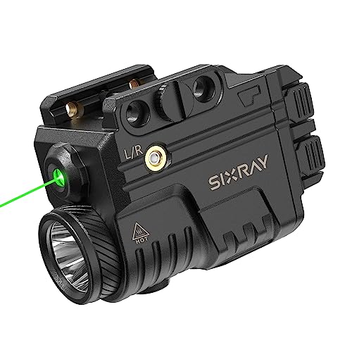 SIXRAY Green Laser and Flashlight for Pistol, Rechargeable Pistol Light Laser Combo Rail Mounted Green Beam