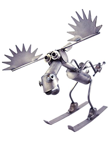 Skiing Moose Recycled Metal Sculpture