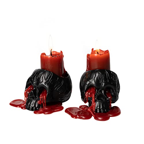 Skull Blood Candles - Spooky Gothic Goth Decor - Unique Halloween Gifts (2 Pack)