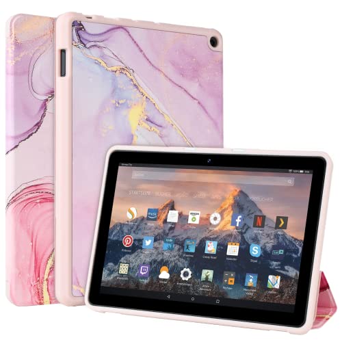 Slim Folding Stand Cover for Fire HD 10.1 inch 2021 (Marble Pink)