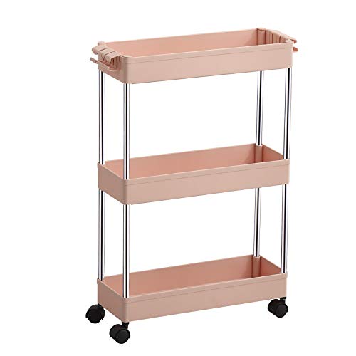 Slim Storage Cart with Wheels - Pink