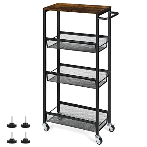 Slim Storage Cart with Wooden Top for Small Spaces
