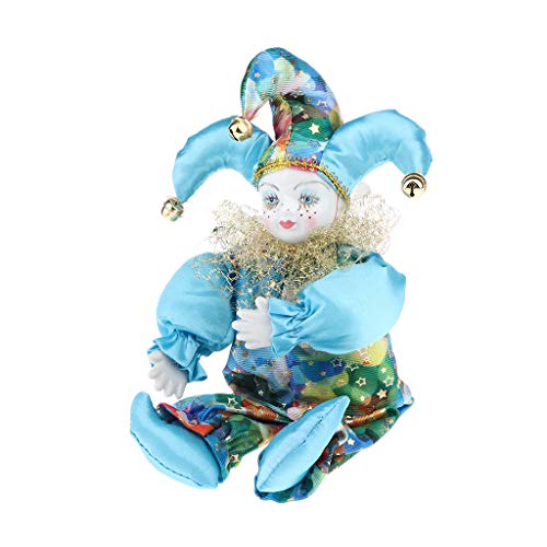 SM SunniMix 33cm Porcelain Hanging Foot Clown Doll Harlequin Doll, Desk Shelf Display Ornaments, A
