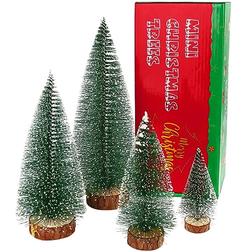 Small Christmas Trees for Tabletop, Christmas Decorations Indoor Mini Green Xmas Frosted Sisal Trees