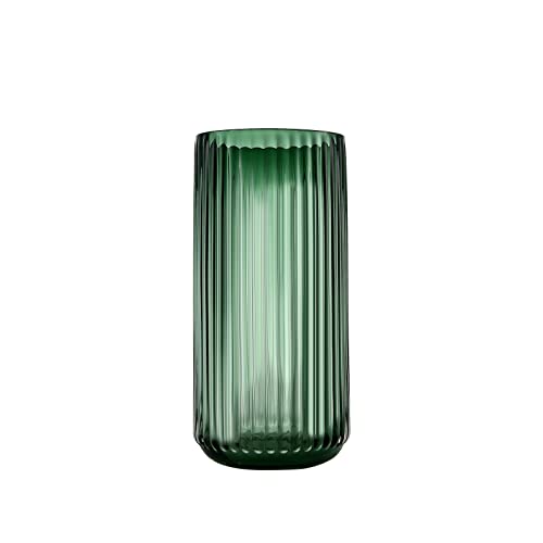 Small Cylinder Ribbed Green Glass Flower Vase