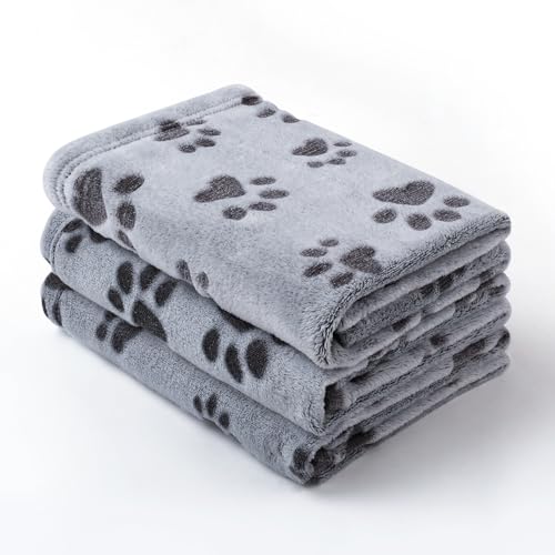 Small Fleece Dog Blankets Gift for Puppy Essential Calming Cat Bed Blanket Medium Dogs Soft Throw Grey Small(23"x16",Pack of 3)
