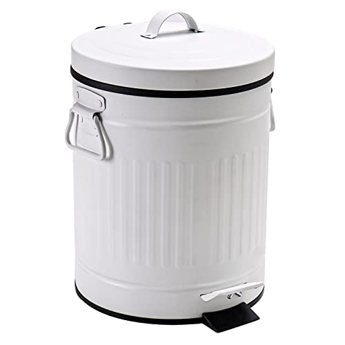 Small Stainless Steel Round Step Trash Can with Lid - Retro Vintage Design