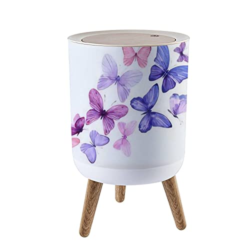Small Trash Can with Lid for Bathroom Kitchen Office Diaper swarm pink purple butterflies an isolated white watercolor painting Bedroom Garbage Trash Bin Dog Proof Waste Basket Cute Decorative