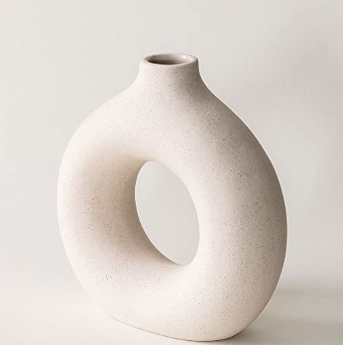 Small White Ceramic Vase with Donut Circle Design