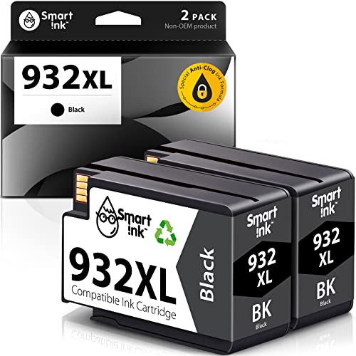 Smart Ink Compatible Ink Cartridge Replacement for HP 932XL 932 XL (2 Black, Pigment Ink Cartridges Combo Pack) to use with OfficeJet 6600 6700 7510 7610 7612 6100 7620 7110 Printers