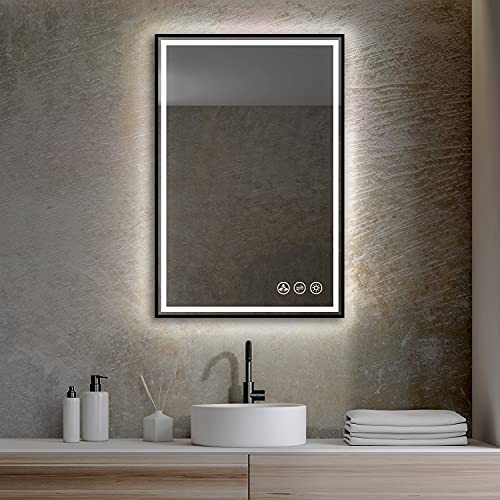 Smart LED Bathroom Mirror with Antifog, Dimmer, Adjustable Color Temperature
