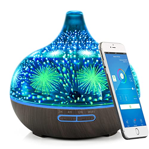 Smart WiFi Essential Oil Diffuser, 400ml Aromatherapy Diffuser 3D Glass Humidifier